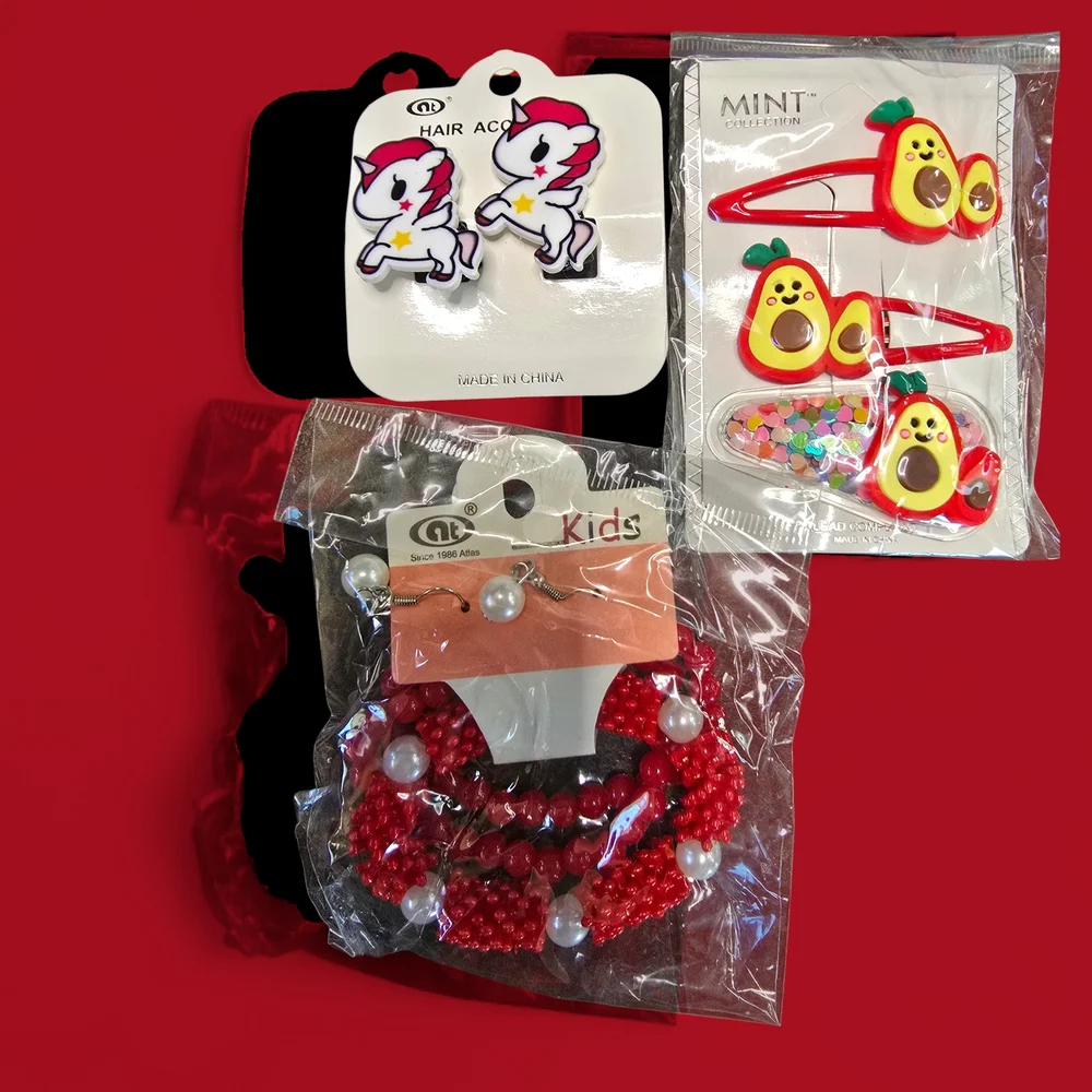 Kids Red and White Hair Accessories Set